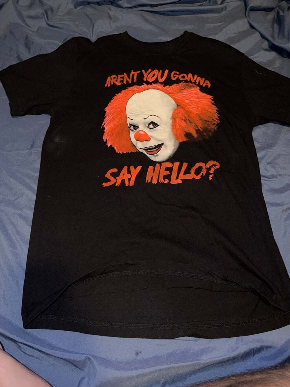 IT The Movie Pennywise "Aren't You Gonna Say Hello?" Black T-Shirt Size Large A2